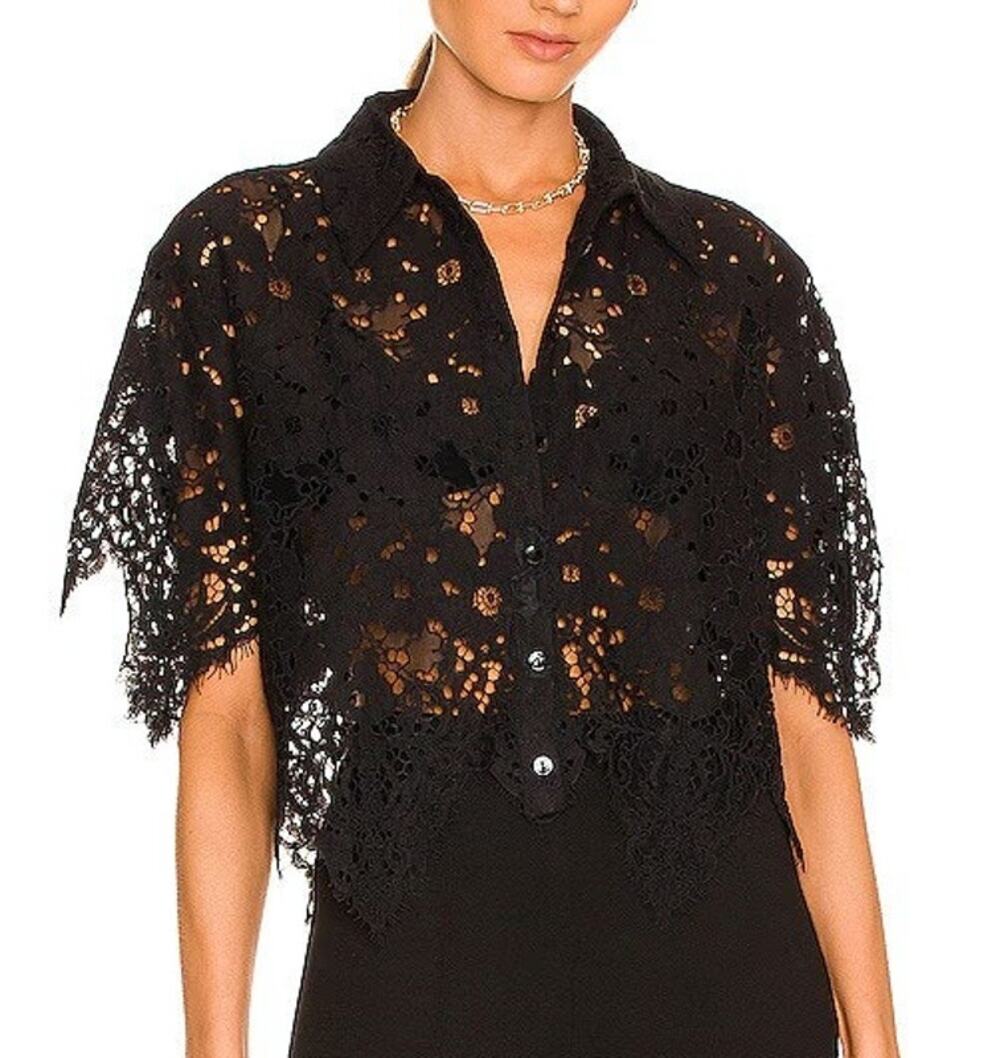 L'Academie Calla Sheer Floral Lace Blouse Size XS Black Whimsigoth Goth Witchy
